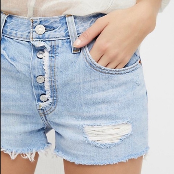 Levi's Pants - Levi's 501 North Beach Noise Exposed Button Distressed Light WashDenim Shorts 29